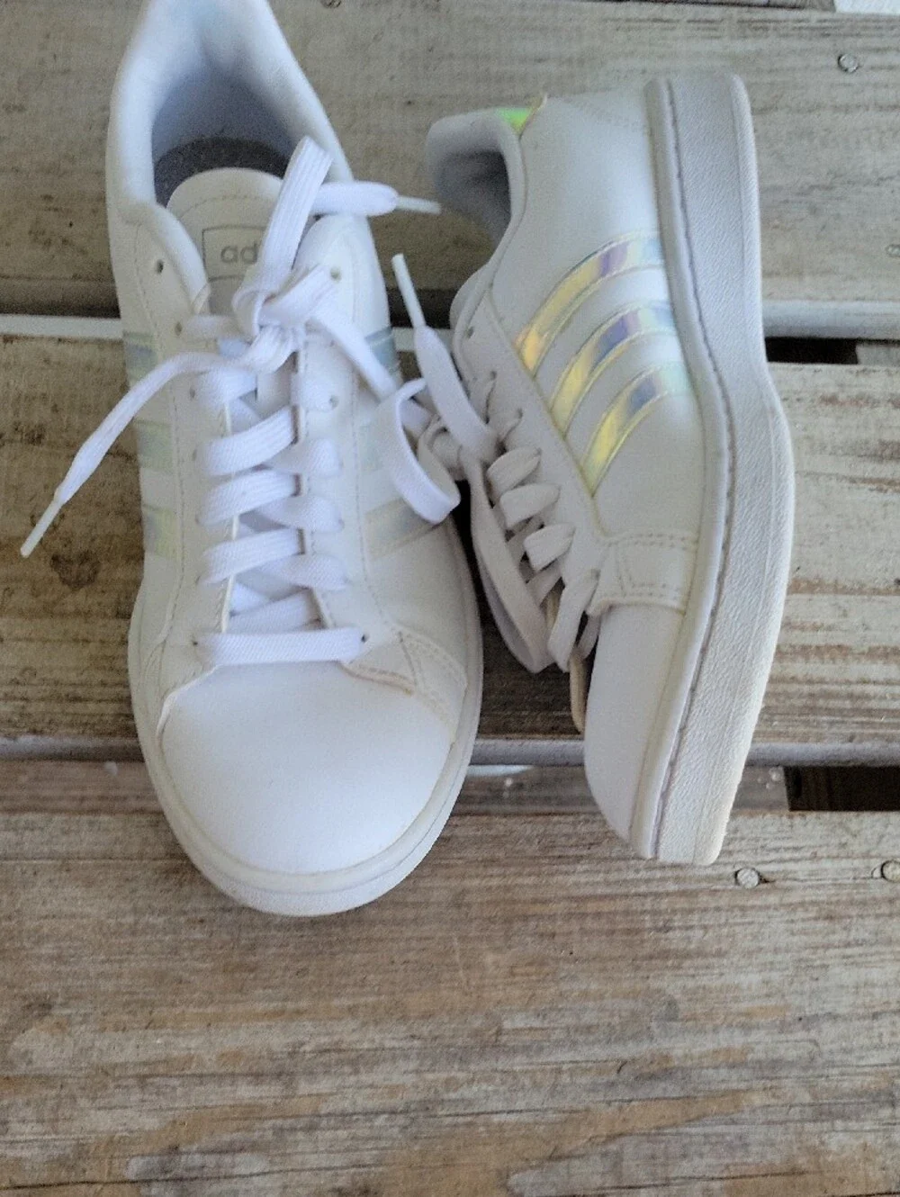 adidas  Cloud Foam White Women’s Sneakers with Iridescent Stripe Accents